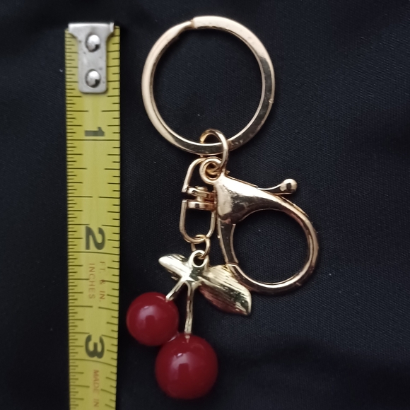 NWOT RED CHERRIES BAG CHARM/KEYCHAIN 3.5" L. - Picture 3 of 3